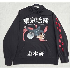 Tokyo Ghoul Mens Graphic‎ Hoodie Large Black Ken Kaneki Crunchyroll Cotton Blend